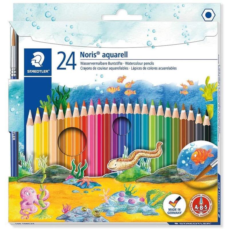 Staedtler Noris Aquarell Pack De 24 Lapices De Colores Hexagonales + Pincel - Madera De Bosques Sostenibles - Colores Surtidos