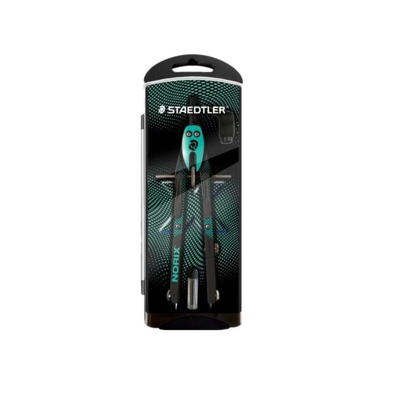 Staedtler Norix 555 Compas Metalico Escolar De Precision - Mecanismo Pulsador Y Ajuste Por Rueda Central - Color