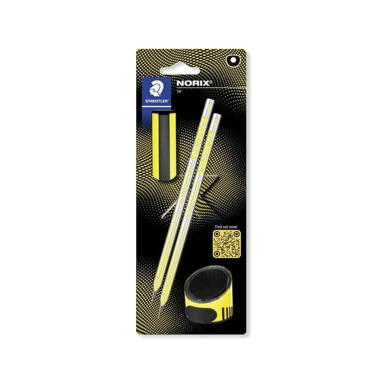 Staedtler Norix Pack De 2 Lapices De Grafito Hb + Borrador + Sacapuntas - Madera Negra - Diseã±O Inteligente