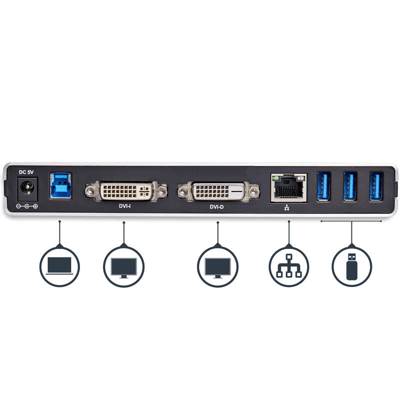 Startech Docking Station Usb 3.0 Para Dos Monitores Con Dvi Y Soporte Vertical