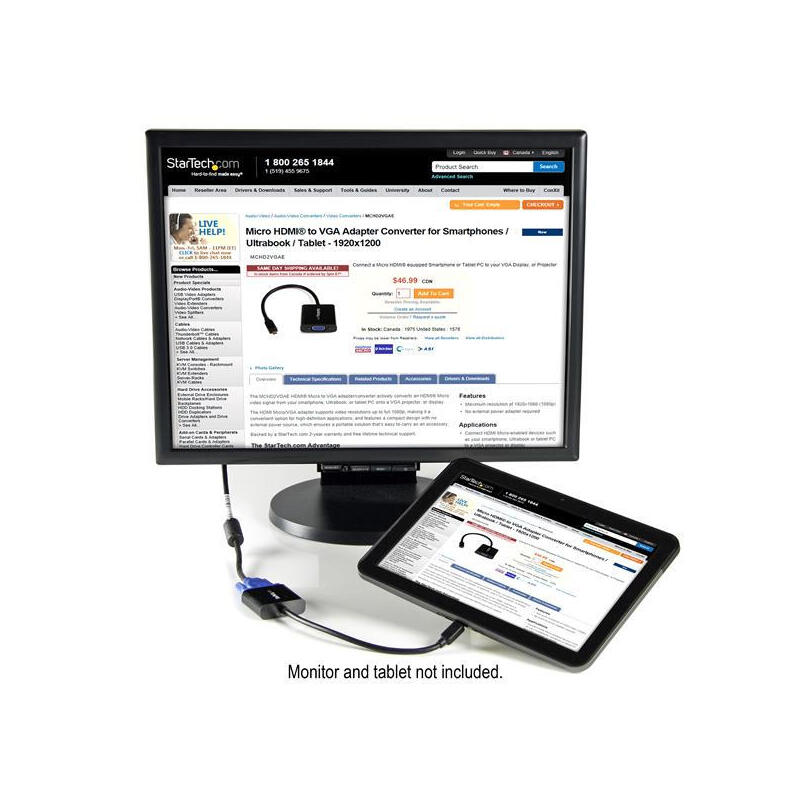 Startech.Com Adaptador Conversor De Vídeo Micro Hdmi® A Vga 1920x1200 Cable Convertidor Activo Hembra Vga Hd15 Macho Micro Hdmi Vídeo Conversor Hdmi Vga Negro