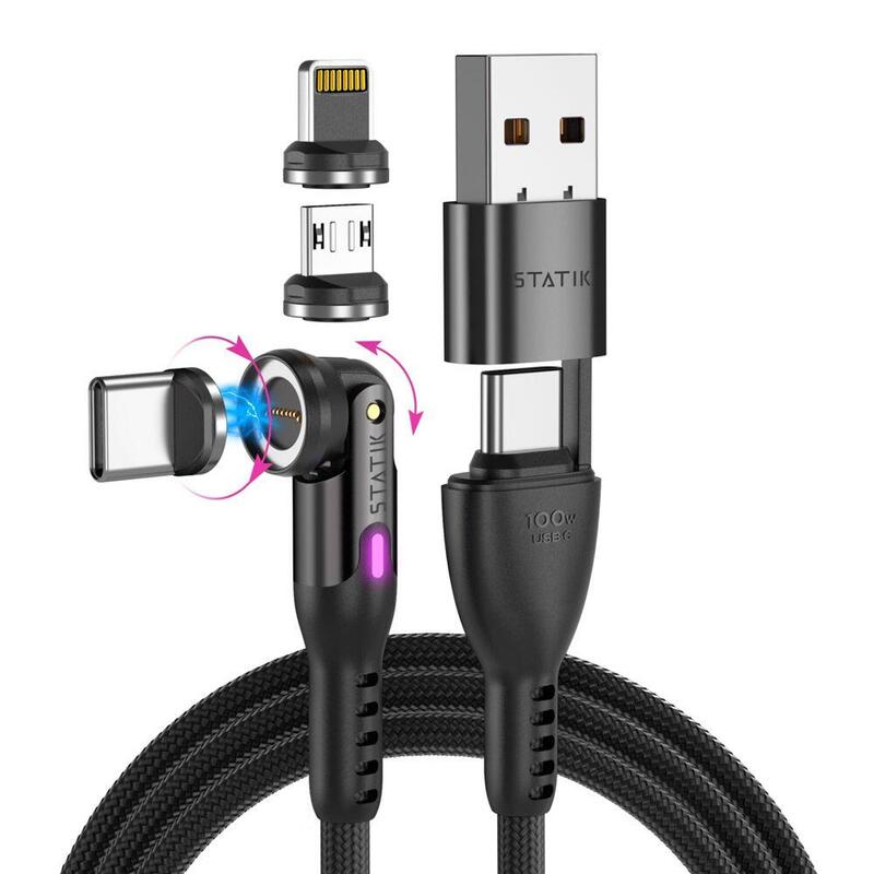 Statik 360pro Braided Rotating 3 Magn. Tips 6-In-1 Cable Black 2m