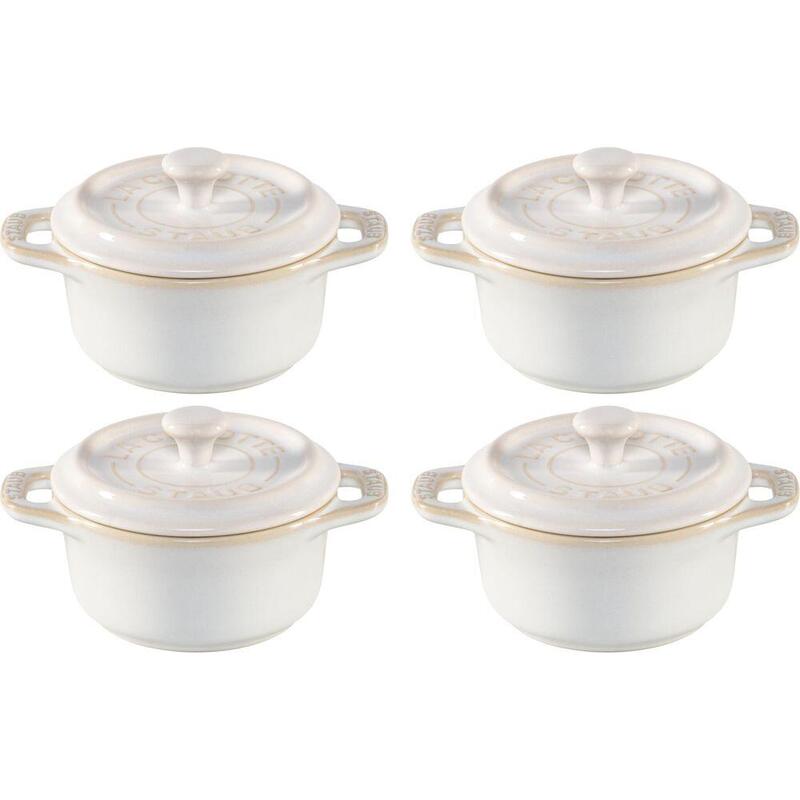 Staub Mini Cocotte Set 4-Tlg. Rund, Keramik, Elfenbein-Weiss