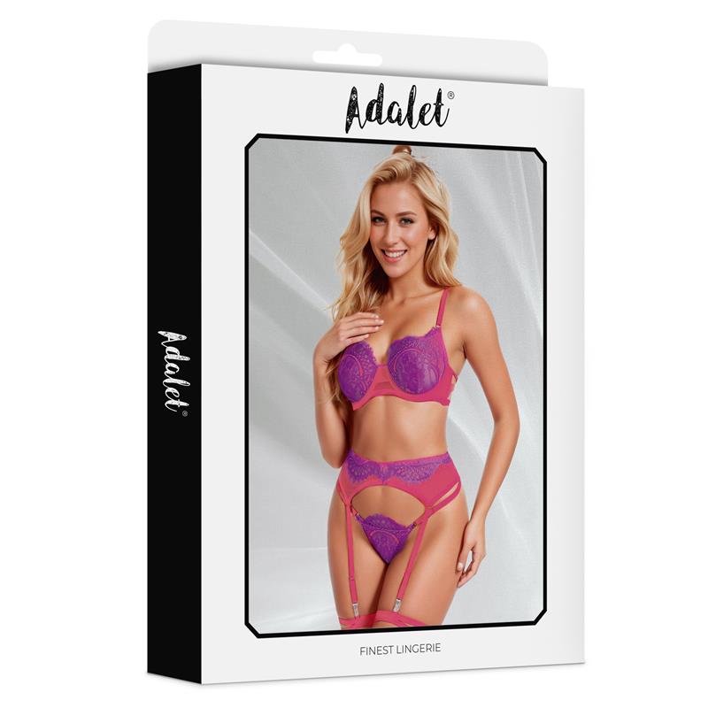 Stella Set Sujetador, Tanga, Liguero Y Liga Púrpura Y Rosa Talla (Interno):S/M