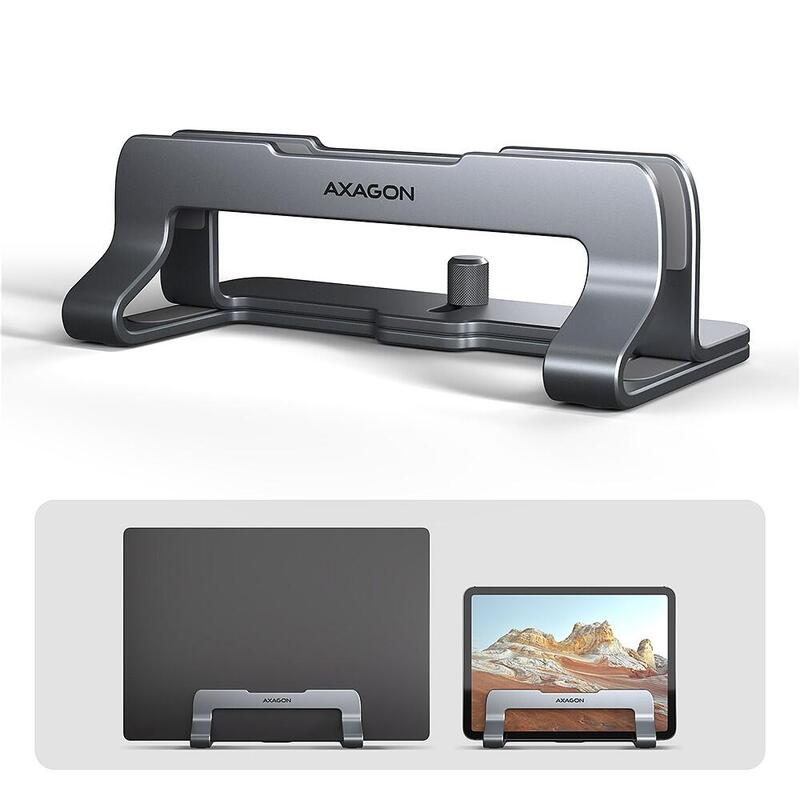 Axagon Stnd-Vg Vertikaler Laptop-Ständer, Einstellbare Breite, Aluminium Soporte Para Ordenador Portátil Y Tableta Gris 43,9 Cm (17.3")