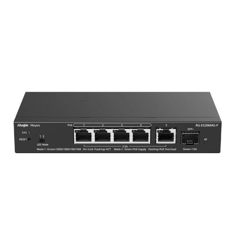 Switch Gestionable L2 Ruijie Rg-Es206mg-P 6p 5xrj45 2.5gb 1xsfp 10ge 4xpoe 70w Gestion En La Nube