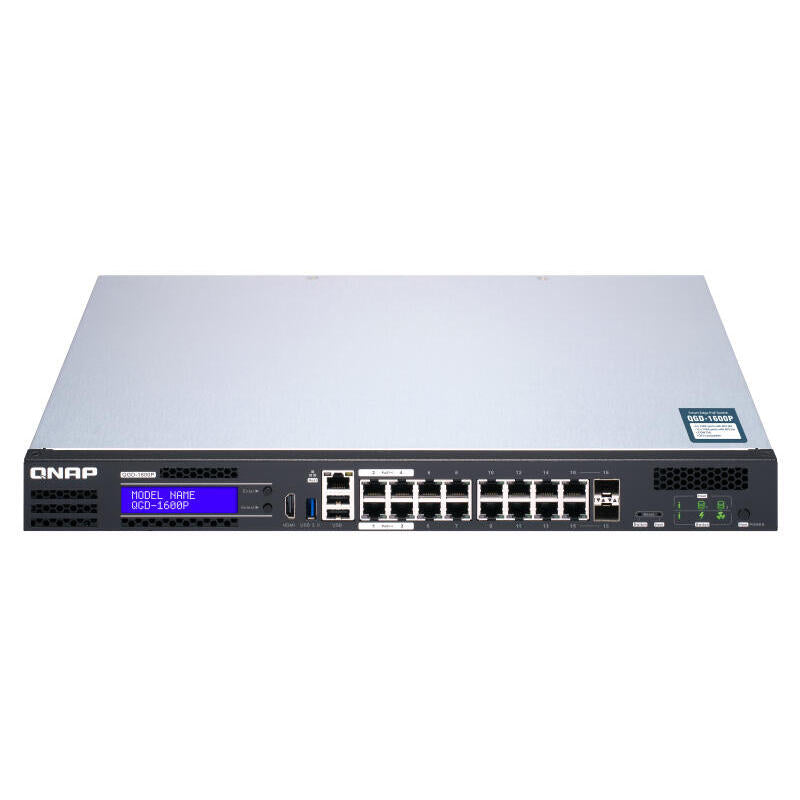 Switch Gestionable Smart Qnap Qgd-1600p-4g 16 Puertos Poe (14*Rj45 Gigabit + 2 Puertos Combinados Sfp/Rj45) Poe Total 370w 4gb Ram Enracable