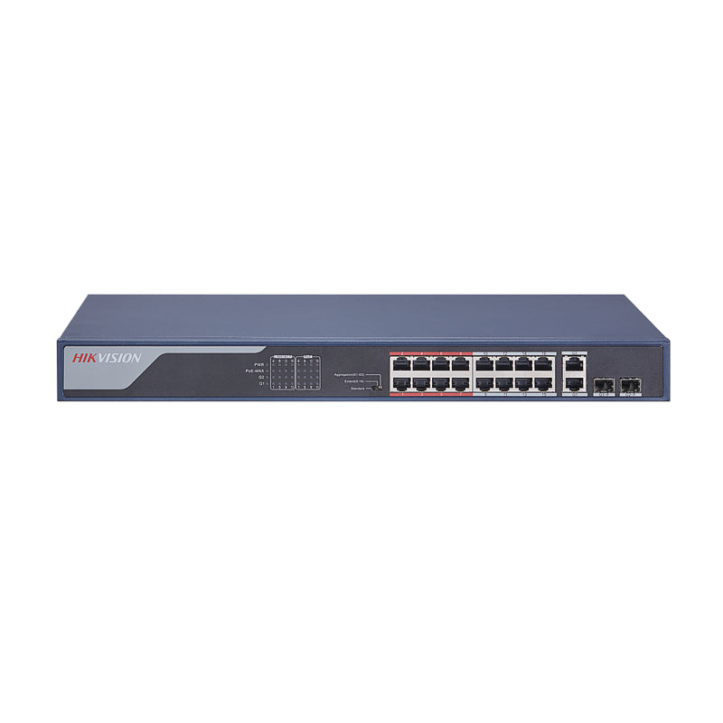 Switch Hikvision 16 Puertos Poe 10/100m Rj45, 2 Puertos Gigabit Rj45, 2 Puertos Gigabit Sfp, 230w