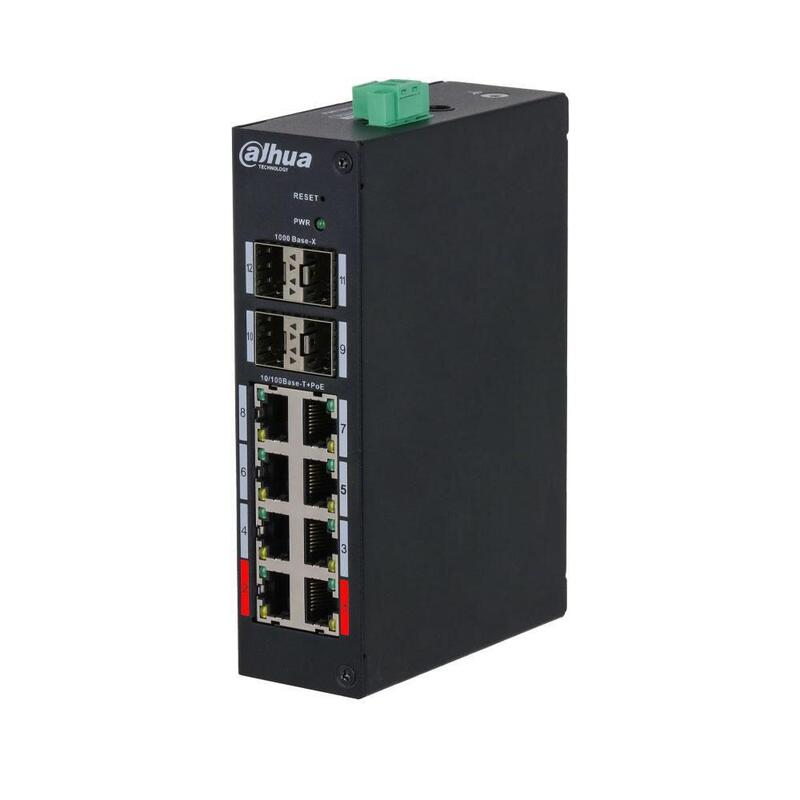 Switch Poe 8 Puertos 100mbps + 4x Sfp Gigabit Uplink Rail