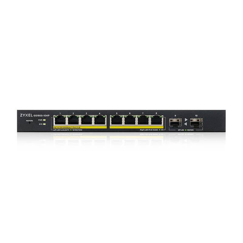 Switch Zyxel Gs1900-10hp Gestionado L2 Gigabit Ethernet (10/100/1000) Energía Sobre Ethernet (Poe) Negro