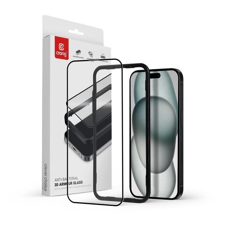 Szklo Hartowane Anti-Bacterial 3d Armour Glass 9h Na Caly Ekran Iphone 16 / Iphone 15 Z Ramka Instalacyjna