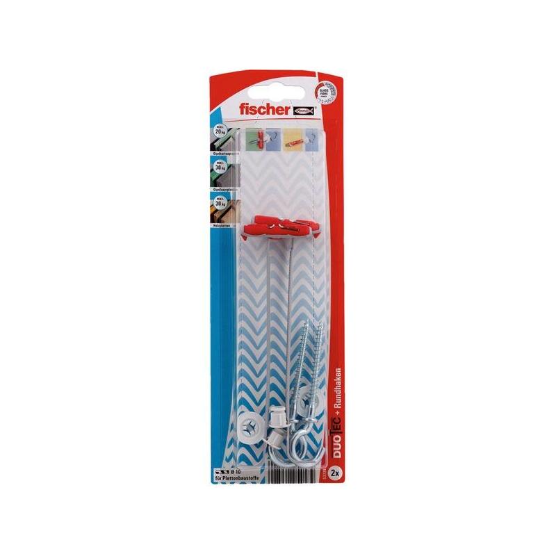 Taco Basculante Fischer Duotec 10 Rh K Gris Claro/Rojo, 2 Unidades, Con Gancho Redondo 537268