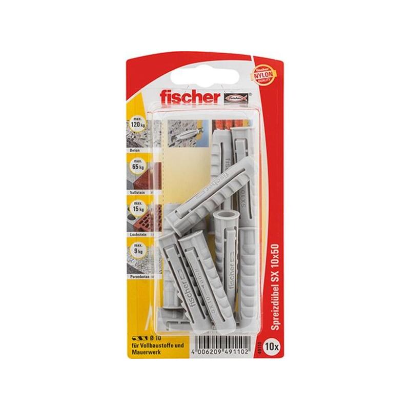 Taco De Expansión Fischer Sx 10x50 K Gris Claro, 10 Unidades 49110