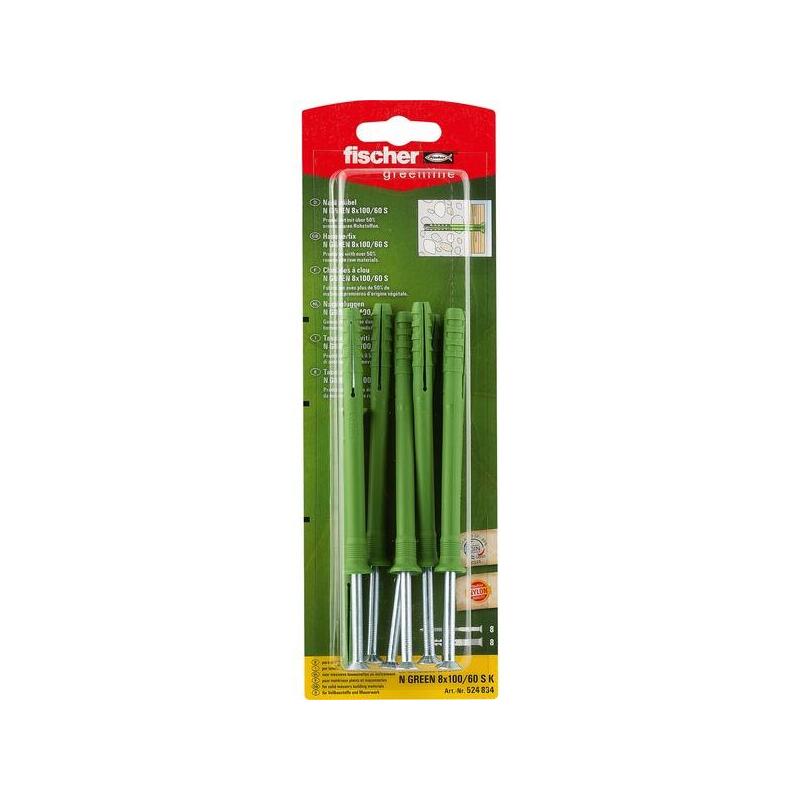 Taco Fischer N Verde 8x100/60 Sk Verde, 8 Piezas, Con Tornillo 524834