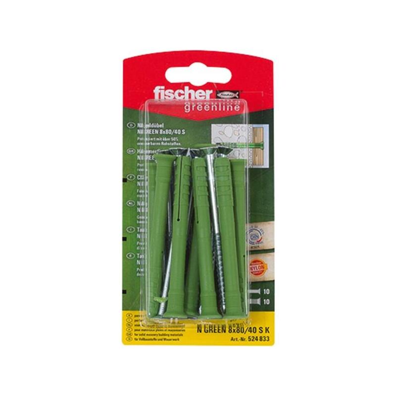 Taco Fischer N Verde 8x80/50 Sk Verde, 10 Unidades, Con Tornillo 524833
