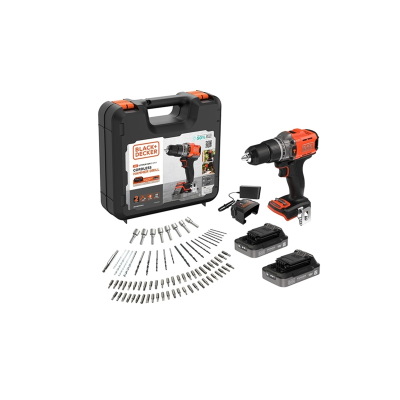 Taladro Atornillador Black Decker Bcd383d2xka-Qw De 18 V, 2 Baterías De 2 Ah, Color Rojo Y Negro.