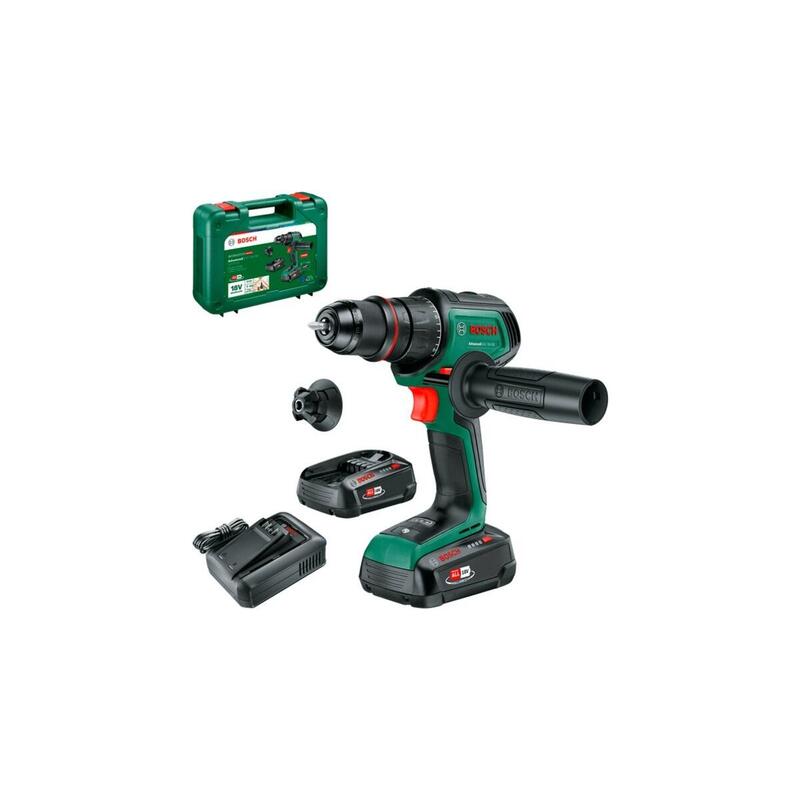 Taladro Bosch Bricolaje Y Jardín Inalámbrico Advanceddrill 18v-80 Quicksnap + Accesorios Verde/Negro, 2x Batería Li-Ion 2,5ah, Maletín, Power For All Alliance 06039e2004