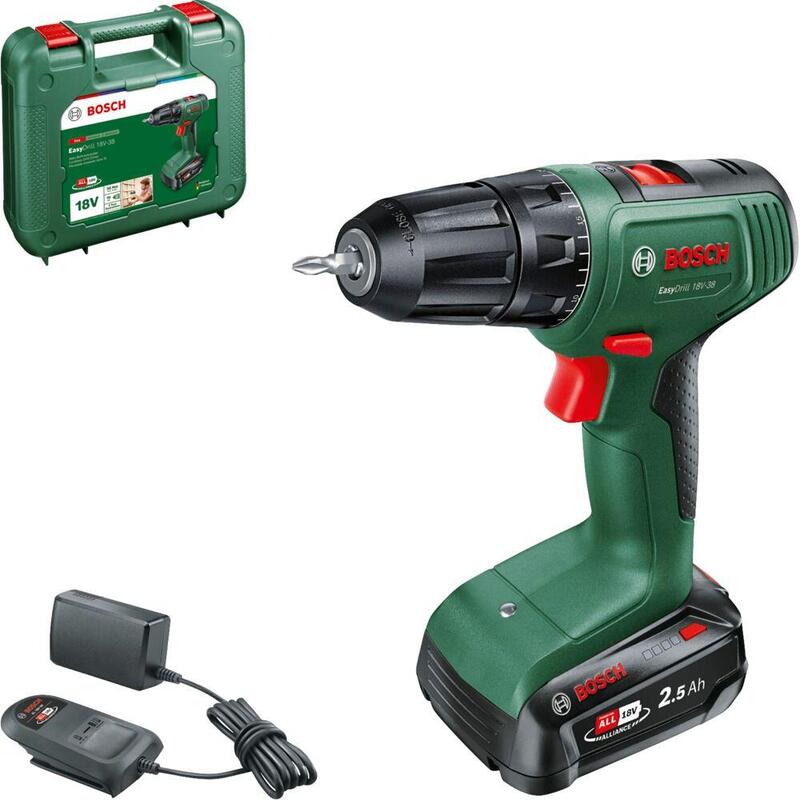 Taladro Bosch Bricolaje Y Jardín Inalámbrico Easydrill 18v-38 Verde/Negro, Batería Li-Ion 2,5ah, Maletín, Power For All Alliance 0615a5008k