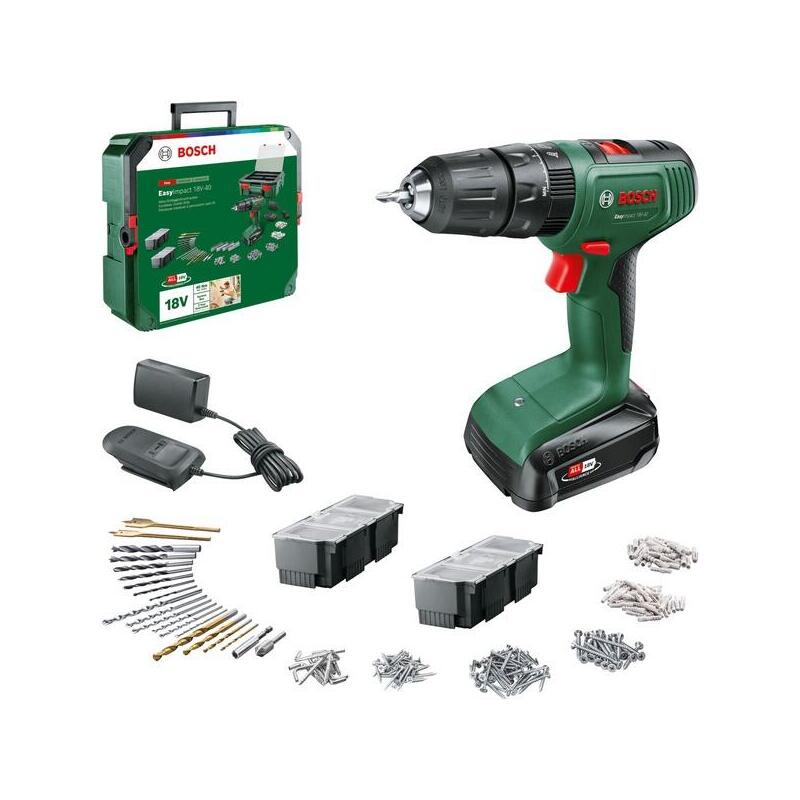 Taladro Bosch Combinado A Batería Easyimpact 18v-40 + Systembox Verde/Negro, Batería Li-Ion 1,5ah, Power For All Alliance