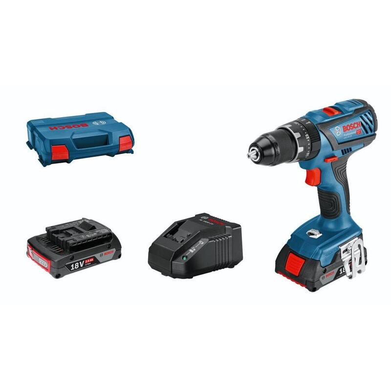 Taladro Percutor A Batería Bosch Professional Gsb 18v-28 Professional, 18 Voltios Azul/Negro, 2 Baterías De Iones De Litio De 2,0 Ah, En L-Boxx 06019h400b