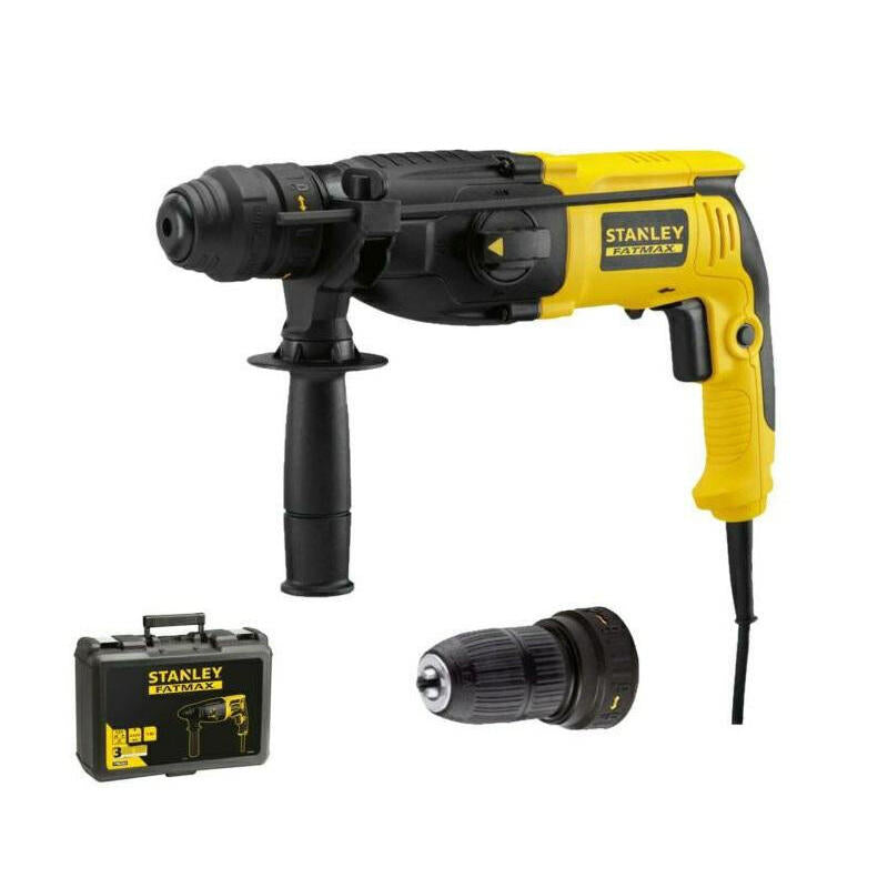 Taladro Percutor Stanley Sfmeh210k-Qs De 800 W Y 2,4 J Con Sistema Sds Plus, Portabrocas De Cambio Rápido Y Caja De Herramientas, Color Negro.