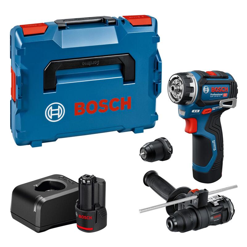 Taladro/Atornillador Bosch Powertools Inalámbricogsr 12v-32 Fc Professional, 12volt (Azul/Negro, 2x Li-Ionen Akku 2,0ah, L-Boxx, Metallbohrfutteraufsatz, Bohrhammeraufsatz) 06019n7104