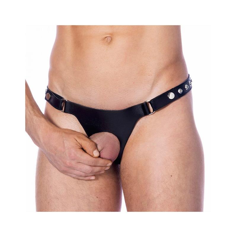 Tanga De Cuero Ajustable Con Abertura
