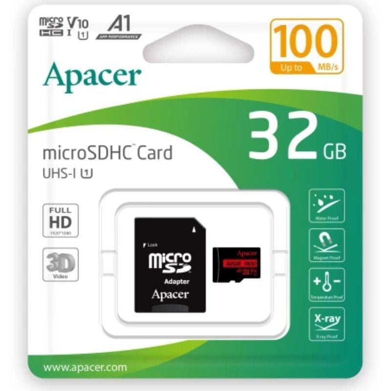 Tarjeta De Memoria Apacer 32gb Microsd Hc Uhs 1 Con Adaptador Clase 10 100mbs