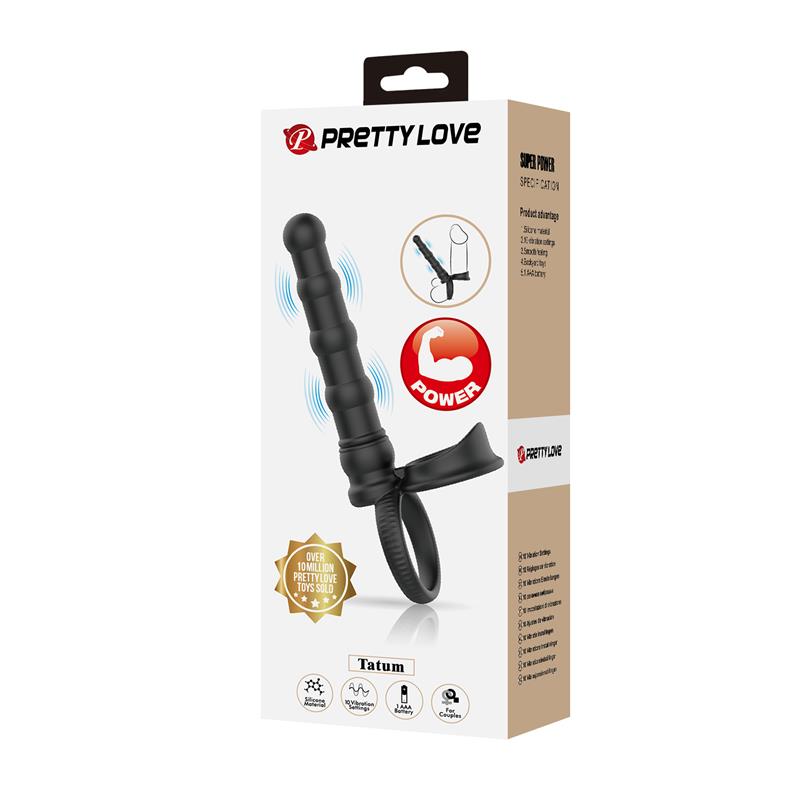 Pretty Love - Tatum Anillo Vibrador Pene Con Plug 10 Vibraciones Negro