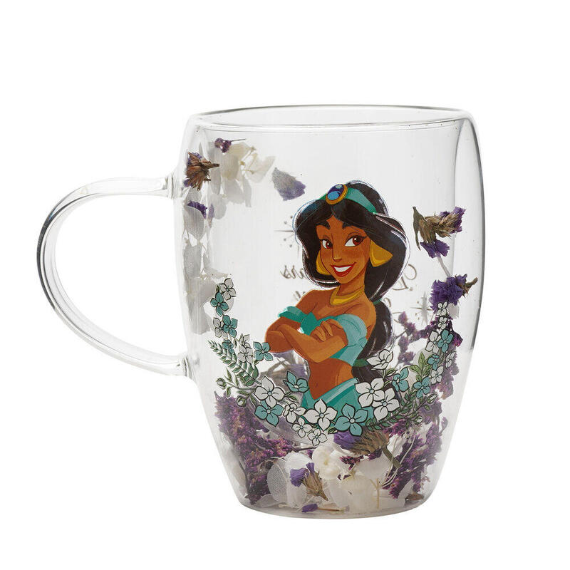 Taza Cristal Flores Secas Jasmine Princesas Disney