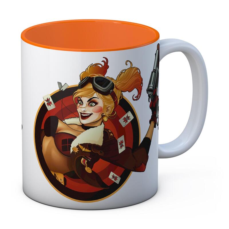 Taza Harley Quinn Pistola Taza Blanca-Naranja Ceramica Universo Dc