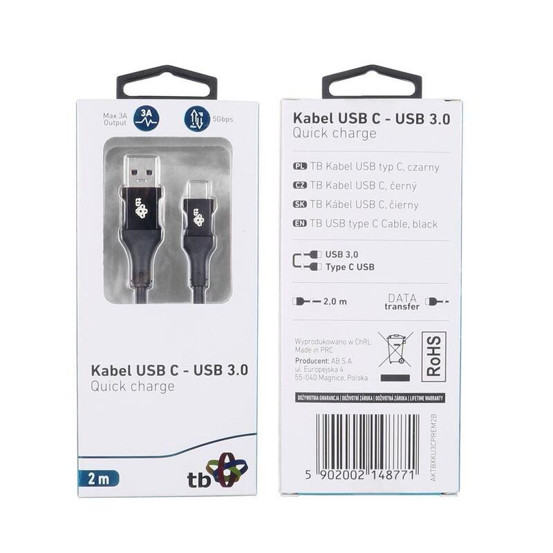 !Tb Cable Usb 3.0-Usb C 2m Premium 3a Negro