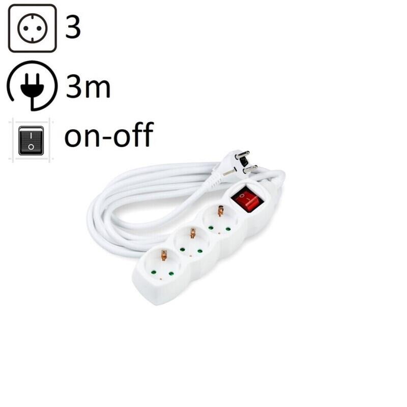 Technik Regleta De Corriente 3 Enchufes 3,0m 16a Blanco+Interruptor