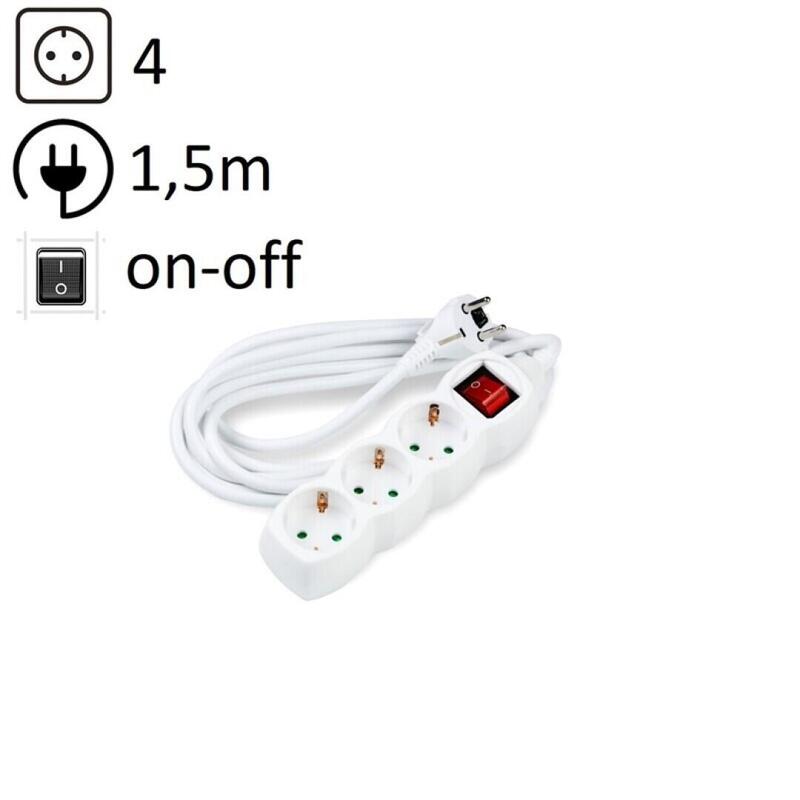 Technik Regleta De Corriente 4 Enchufes 1,5m 16a Blanco+Interruptor