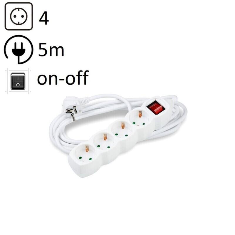 Technik Regleta De Corriente 4 Enchufes 5,0m 16a Blanco+Interruptor