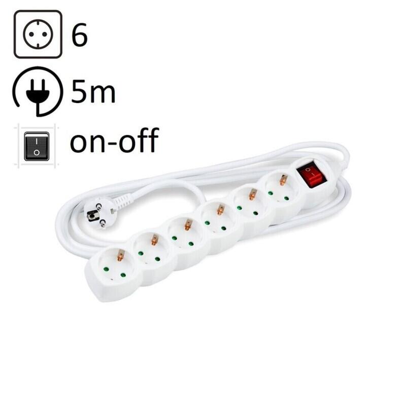 Technik Regleta De Corriente 6 Enchufes 5,0m 16a Blanco+Interruptor