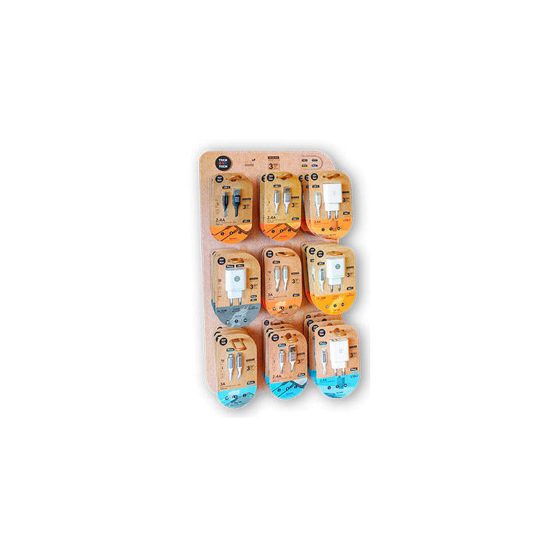 Techonetech Expositor Con 27 Cables Y Cargadores Para Smartphone - Unidades Surtidas