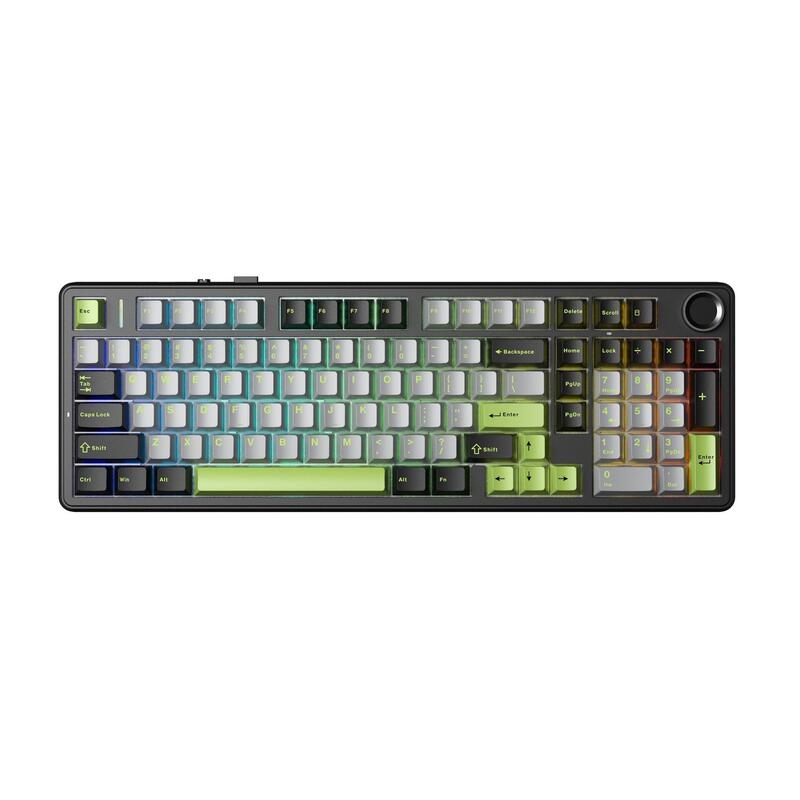 Teclado Con Junta F99 Pro Negro+Gris+Verde, Interruptores Graywood Rgb, Aula