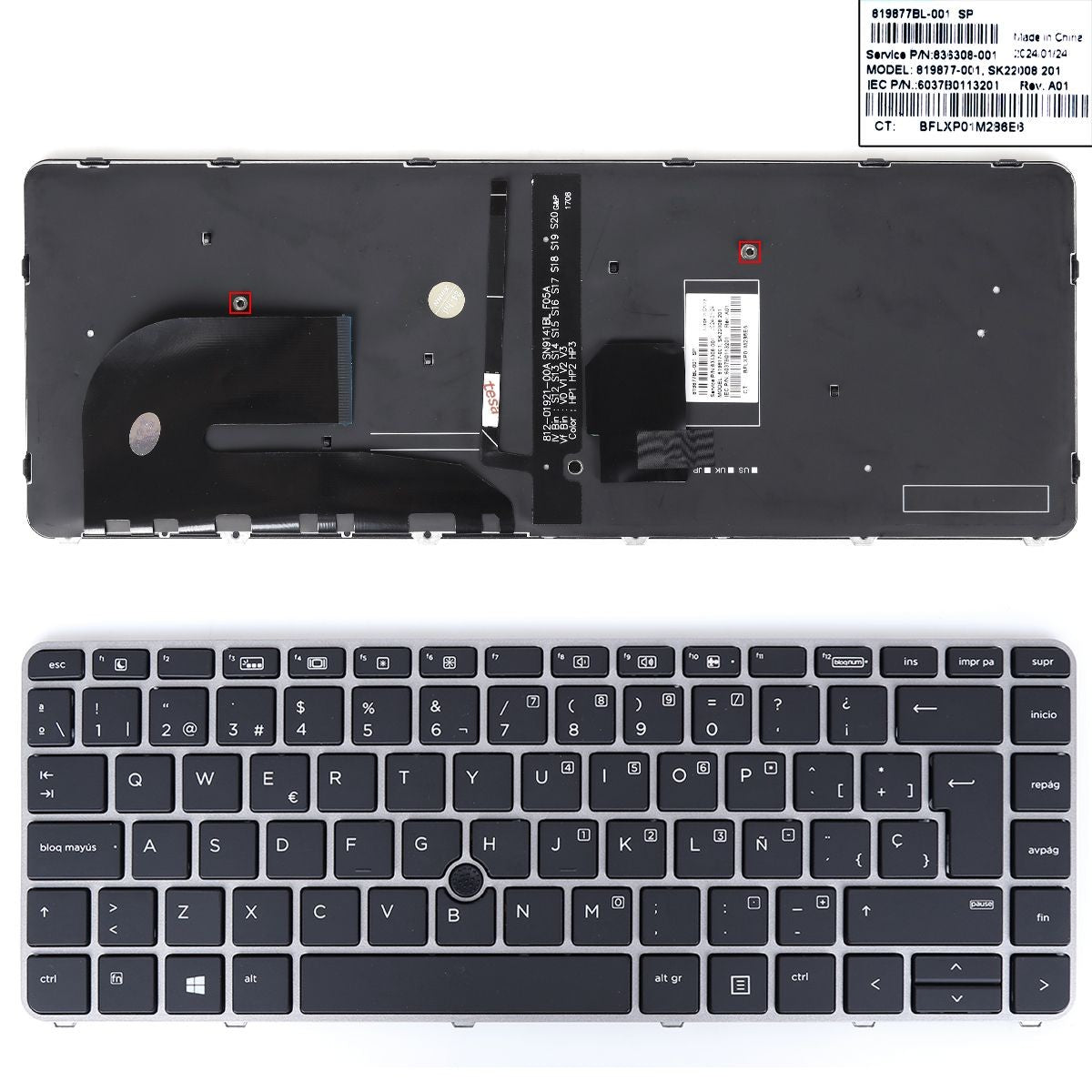 Teclado Retroiluminado Para Portátil Hp 840 G3 745 G3 848 G3 840 G4 745 G4 Zbook 12-0155C-Dz01-K19 Plata