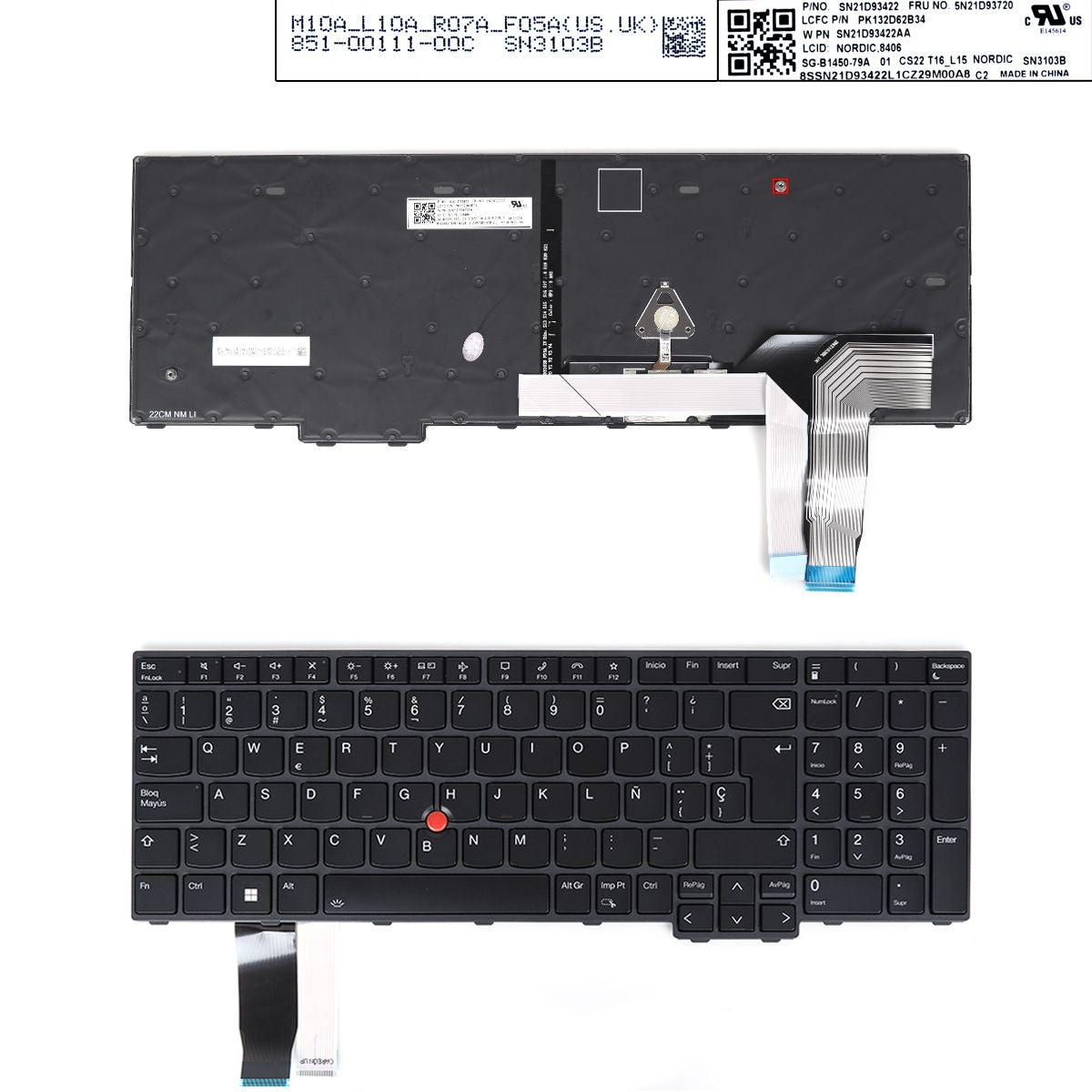 Teclado Retroiluminado Para Portátil Lenovo L15 Gen3 T16 P16S Gen1 18-0118A-Dz01-K17 Sn21D93422Aa Pk132D6
