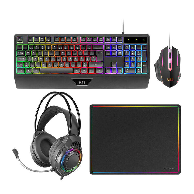 Teclado Mouse Headset Y Alfombrilla Mars Gaming Mcp124propt H-Mech Rgb 3200dpi Negro Portugues
