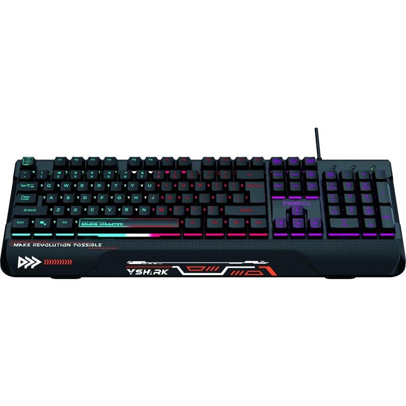 Teclado Pelnowymiarowa Rgb Para Jugadores Shark Wbudowana Alfombrilla Para Nadgarstki, Wodoodporna Konstrukcja
