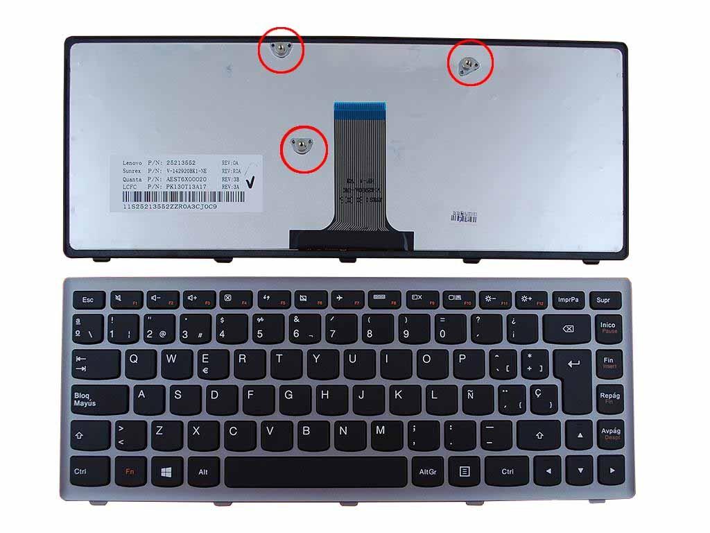 Teclado Para Portátil Lenovo Flex 14 G400S Negro Con Marco Plata