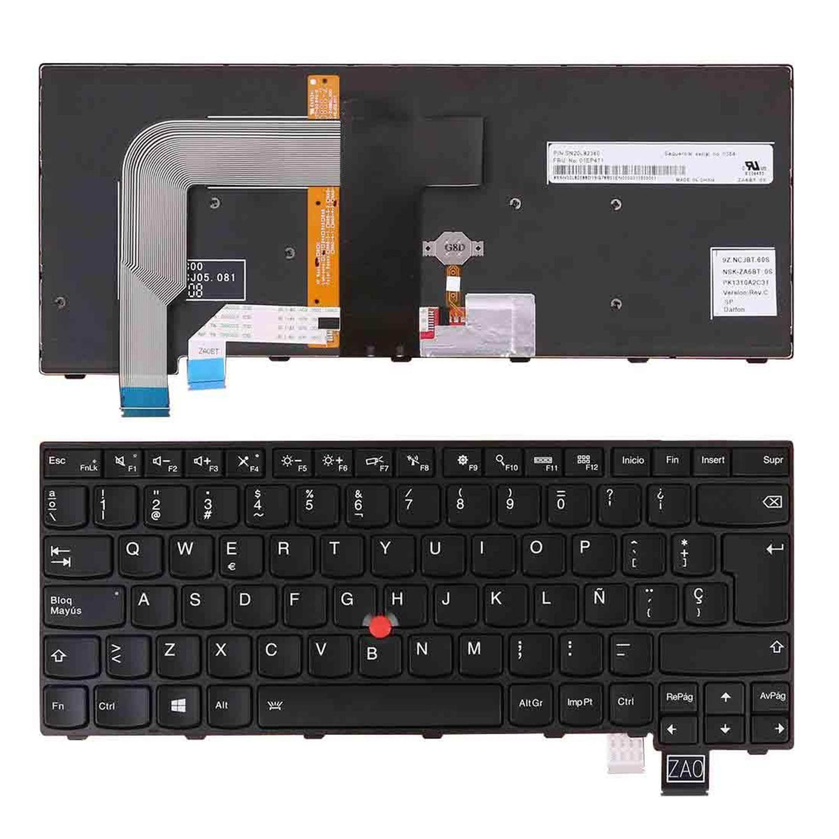 Teclado Retroiluminado Para Portátil Lenovo Thinkpad 13 T460S T470S Marco Negro