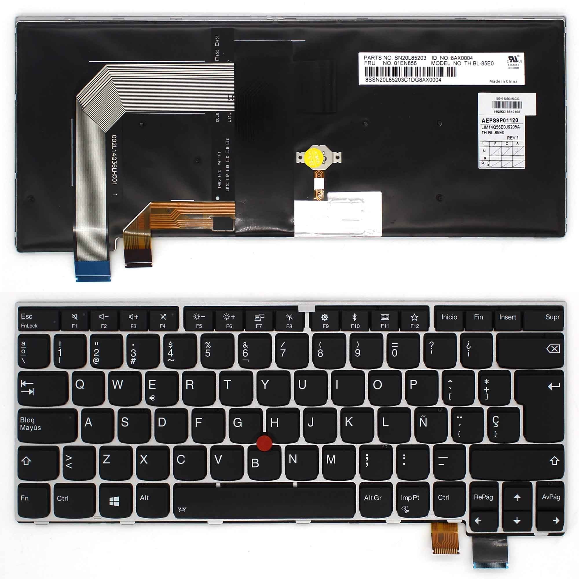 Teclado Retroiluminado Para Portátil Lenovo Thinkpad T460S Marco Plata
