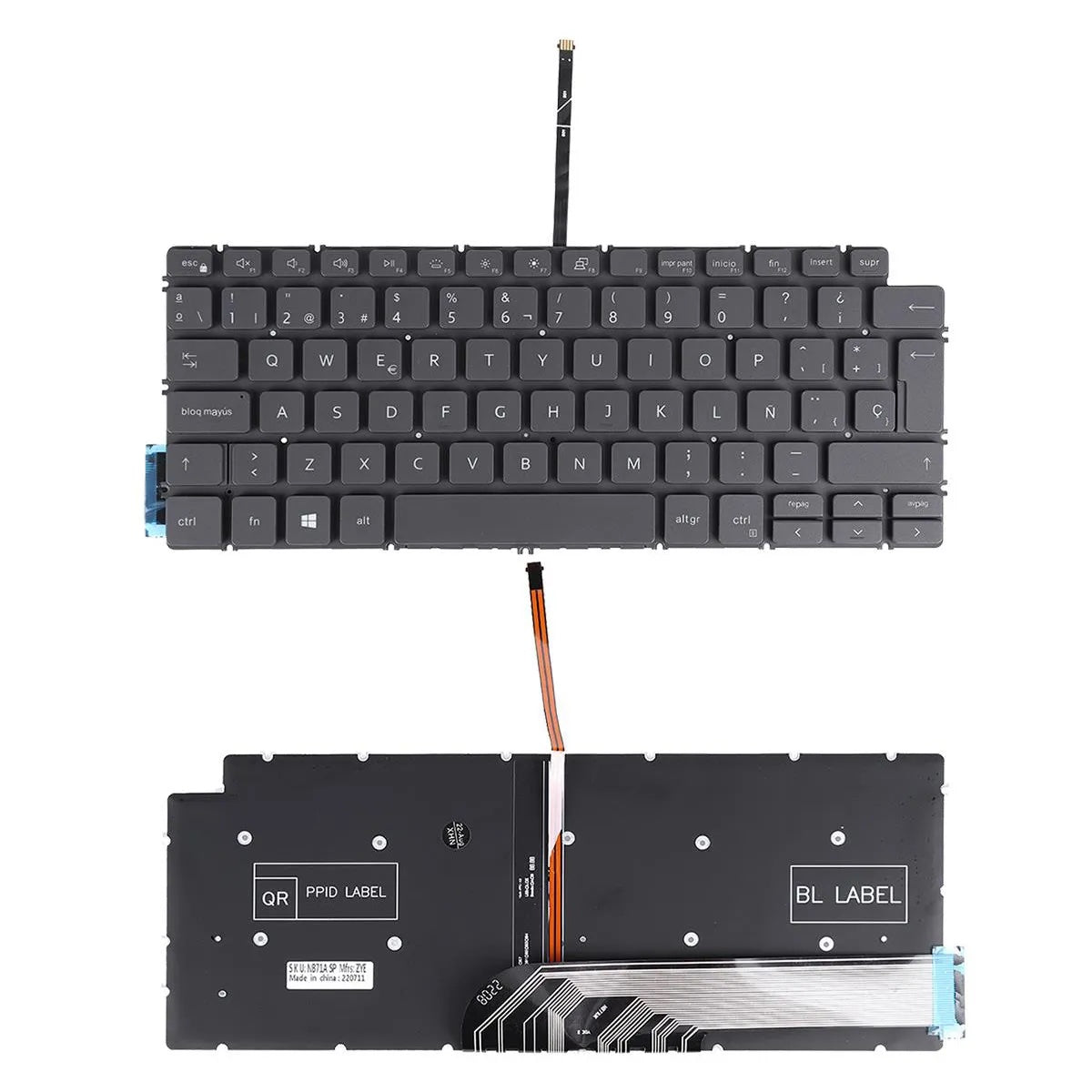 Teclado Retroiluminado Para Portátil Dell Inspiron 13 5390 13 5391 13 7391 14 5493 14 5498 14 7490 14 7491 Gris