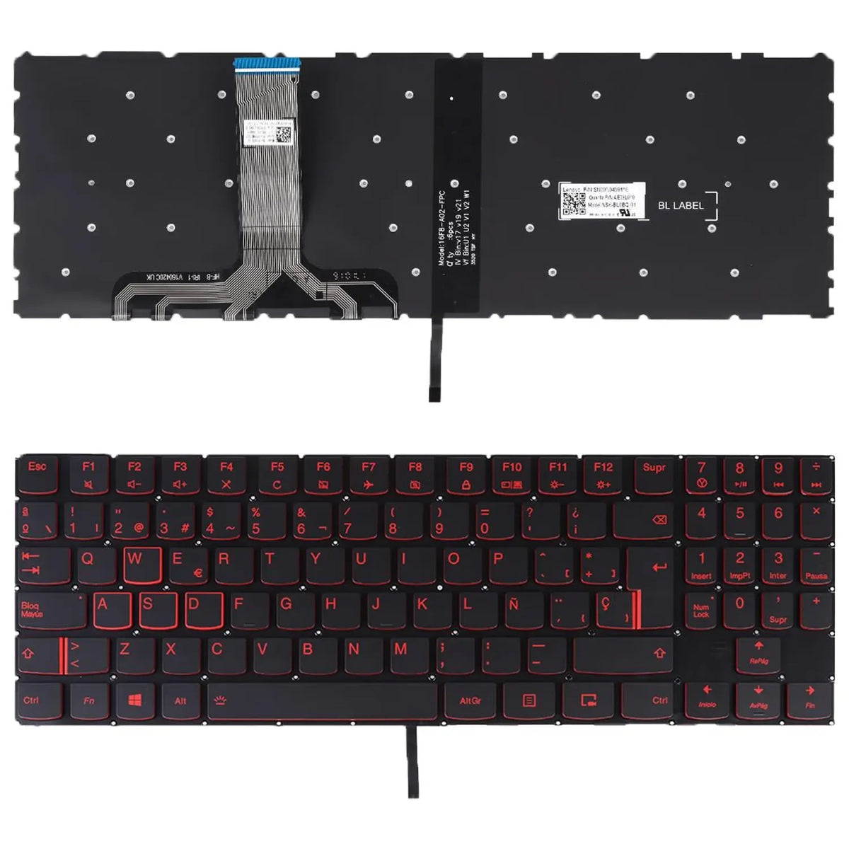 Teclado Retroiluminado En Rojo Para Portátil Lenovo Legion Y520 Y520-15Ikb R720 R720-15Ikb Negro