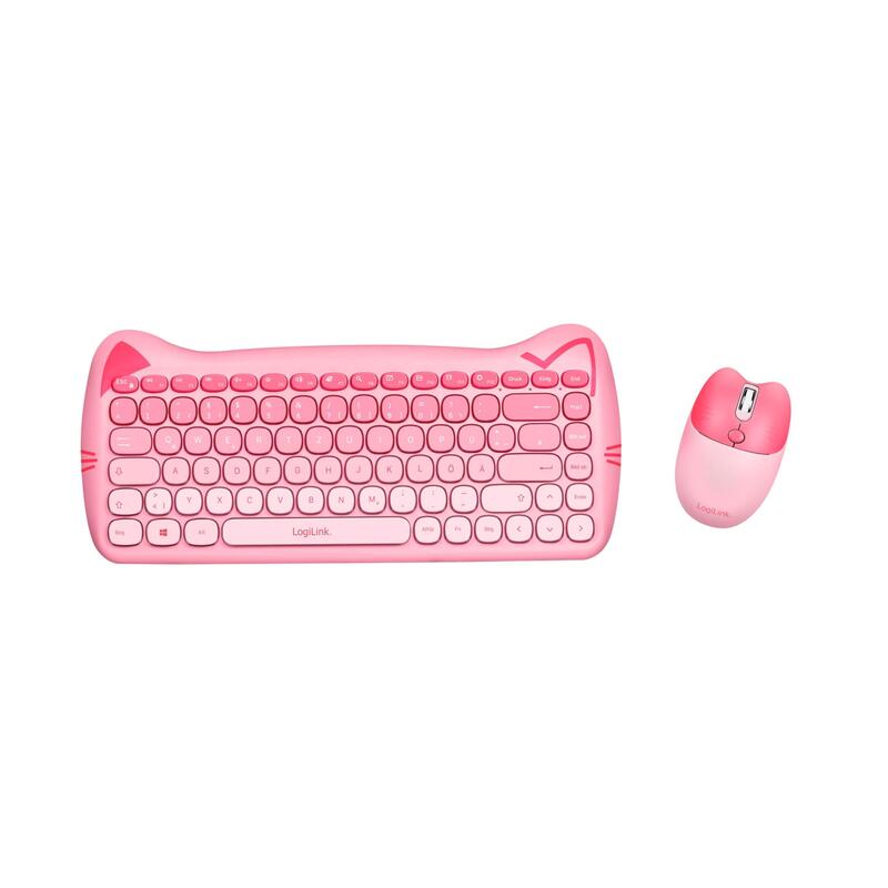 Teclado Y Ratón Inalámbricos De 2,4 Ghz, 1600 Dpi, Apto Para Niños, Aleman , Color Rosa Deutsches 85 Tasten-Layout Inklusive