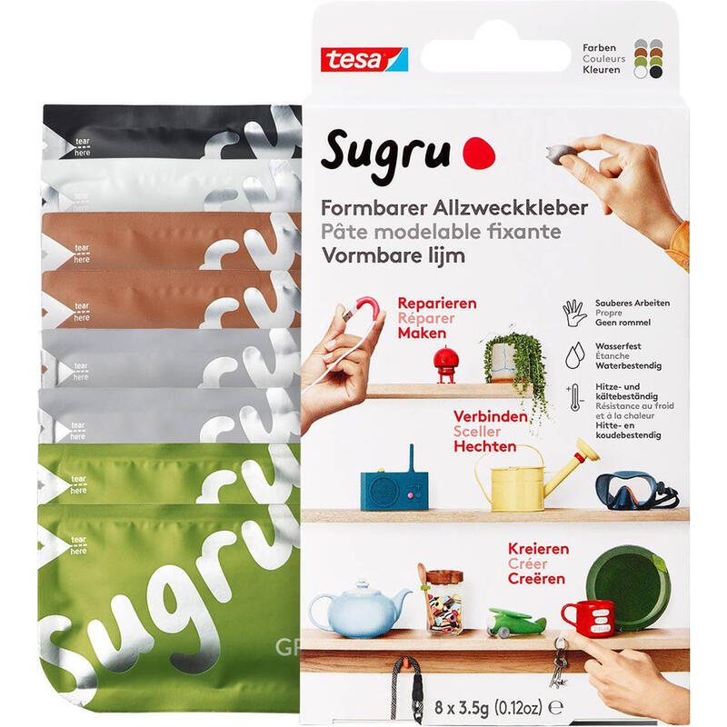 Tesa Sugru Adhesivo Multiusos Moldeable, 8 Colores Diferentes