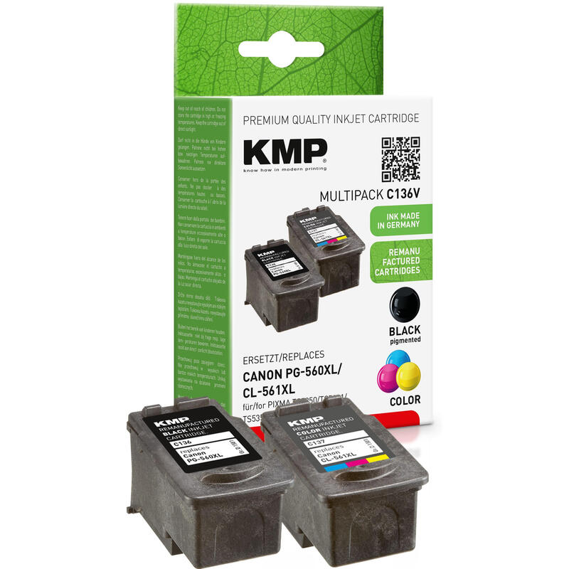 Tinta Kmp Canon Pg-560xl Cl-561xl 2er-Pack Refilled Remanufactured